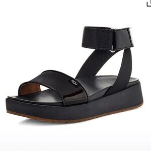 UGG Lennox Slingback Ankle Strap Strappy Sandals in Black Patent. Size 11